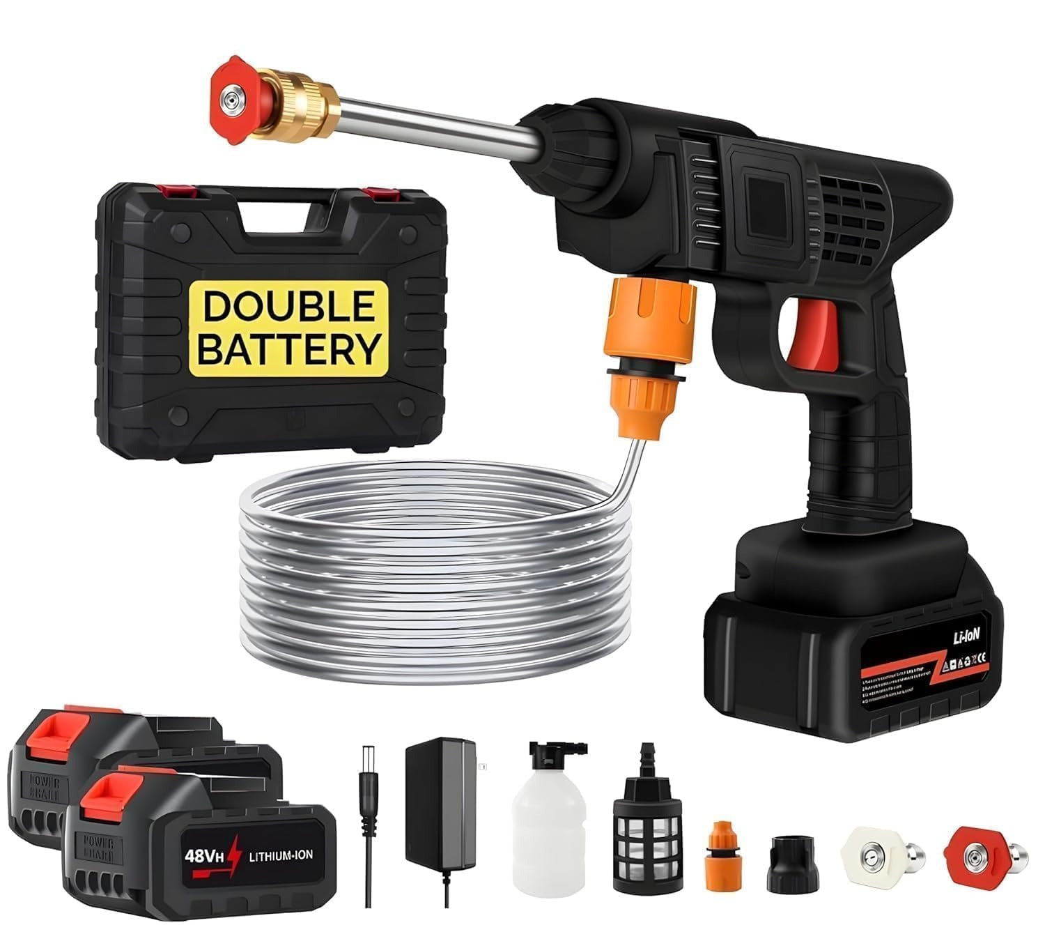High-Pressure Car Washer Gun Heavy-Duty –  Double Battery Rechargeable Cordless